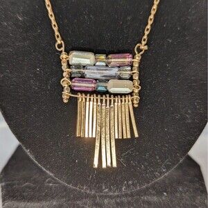 Abstract Pendent Necklace Beveled Beads Gold, Grey, Purple and Black